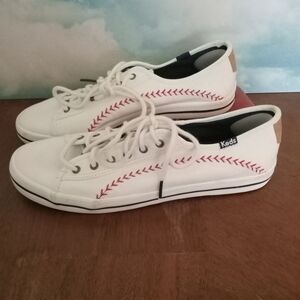 Keds White Sneakers with Red Stitching Major League Baseball Theme.